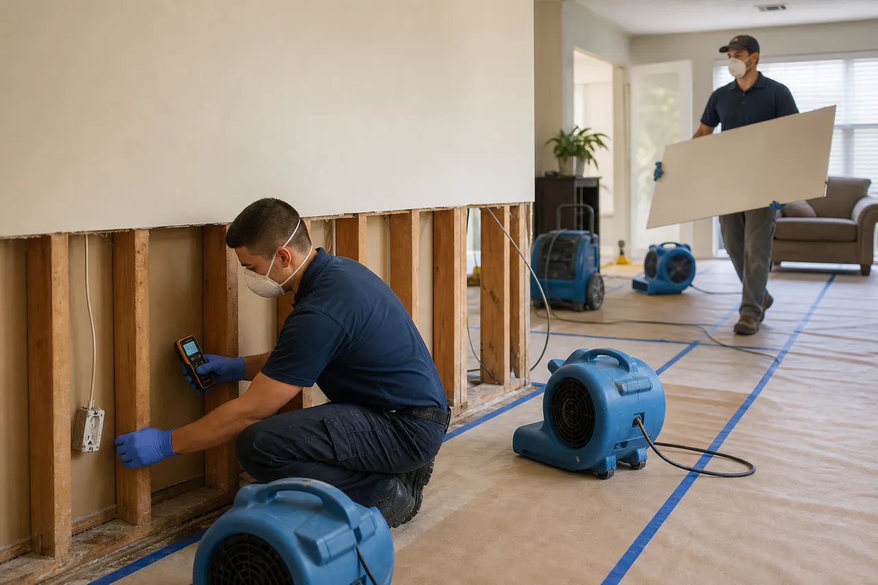 Orderly residential water damage restoration in progress